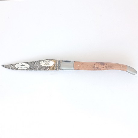 Couteau de poche Laguiole 12cm bois de genévrier, lame damas - Laguiole en Aubrac